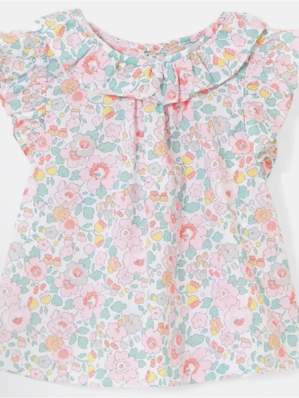 Jacadi Pastel Floral Ruffle Collar Top - Size 18 Months